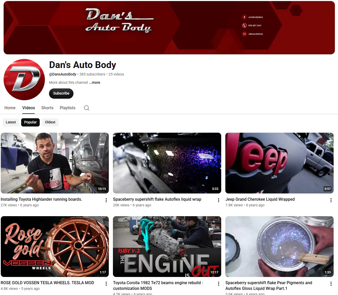 Dan’s Auto Body YouTube video content portfolio