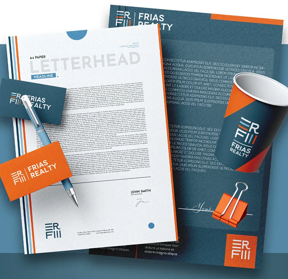 Frias Realty stationery and brand materials
